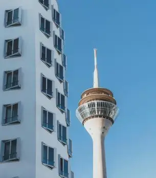 City of Düsseldorf featuring the Rhine Tower in Germany with modern buildings