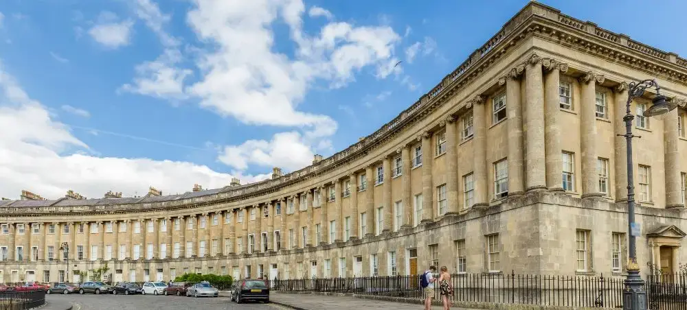 The Royal Crescent in Bath, England, a sweeping Georgian terrace and iconic landmark to the UNESCO World Heritage city