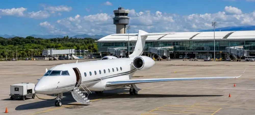 Private jet on airport apron serving San Salvador in El Salvador
