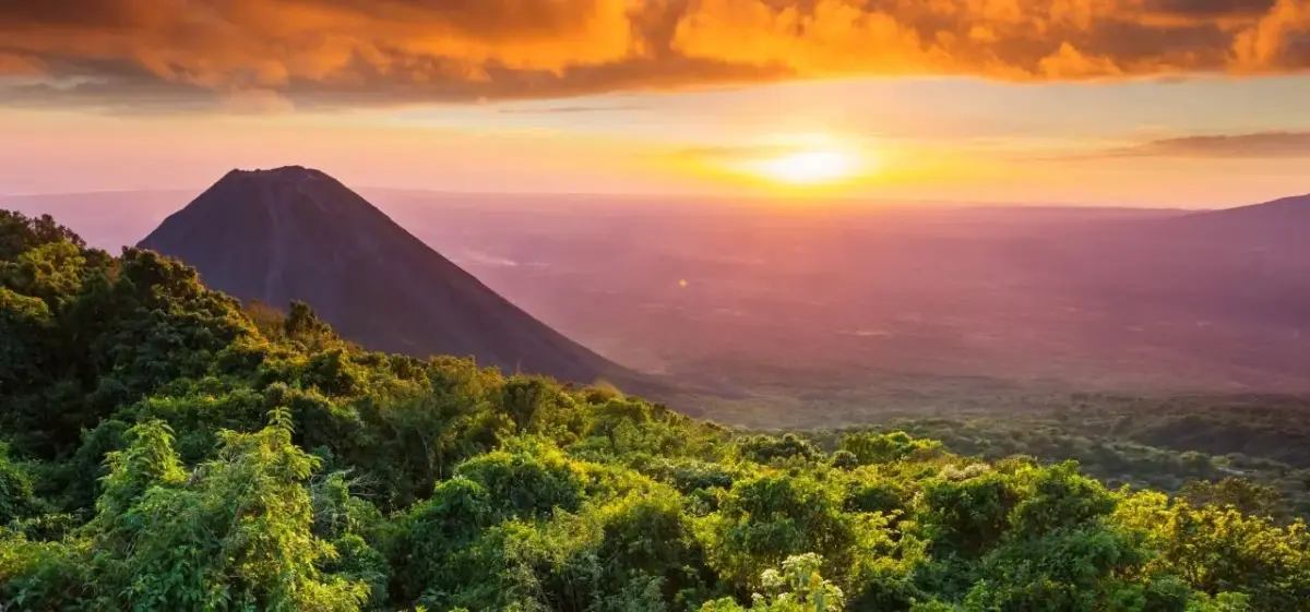 View of San Salvador skyline with volcanic hills in El Salvador