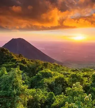 View of San Salvador skyline with volcanic hills in El Salvador