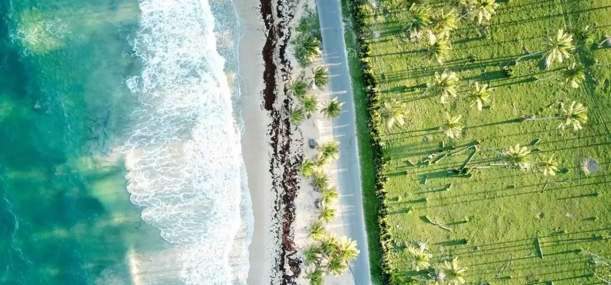 Aerial view of Santo Domingo Dominican Republic overlooking the Colonial Zone and Caribbean Sea