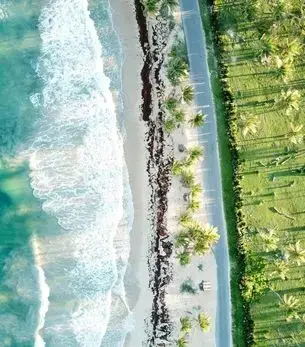 Aerial view of Santo Domingo Dominican Republic overlooking the Colonial Zone and Caribbean Sea