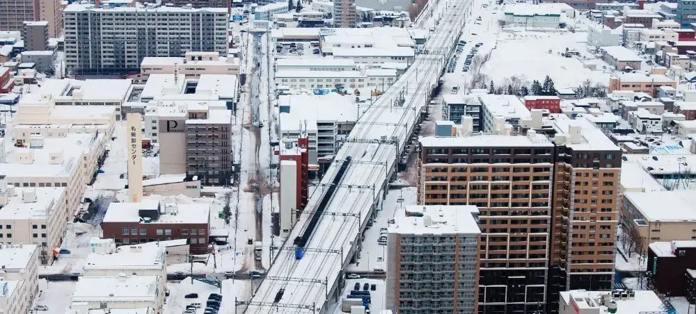 Snowy road in Hokkaido connecting Sapporo with nearby ski destinations