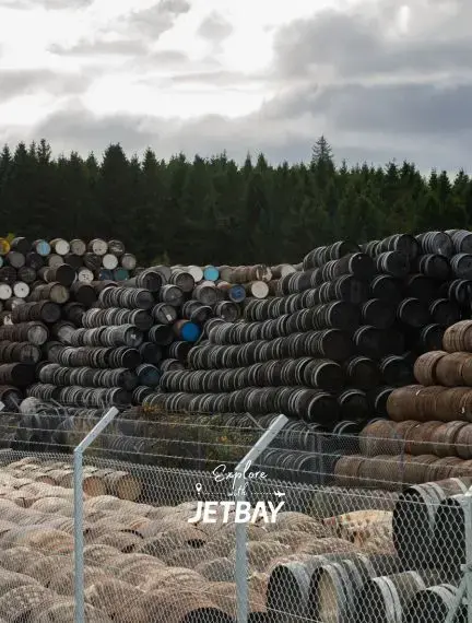 Skilled coopers repairing oak whisky casks at Speyside Cooperage in Craigellachie