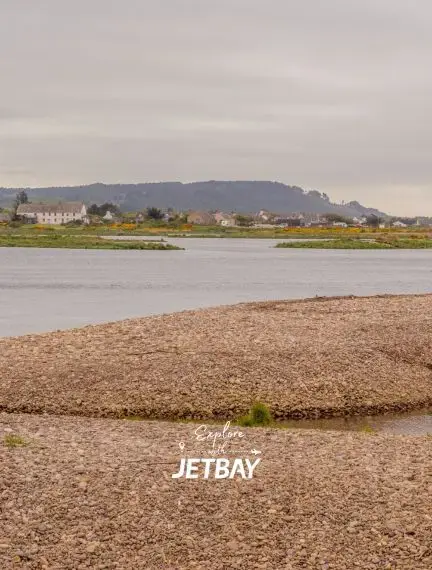 River Spey estuary and shingle shoreline where the river reaches the Moray Firth