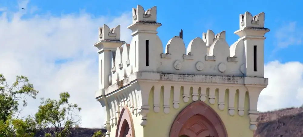 A close up of the tower at the old Presidential Palace in Tegucigalpa, Honduras