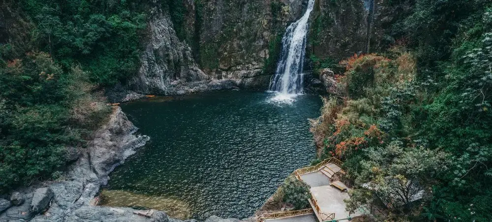 Aerial view of a waterfall in Jarabacoa, Dominican Republic, a gateway from Puerto Plata