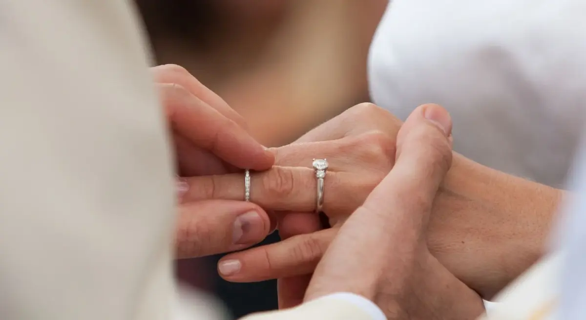 Elegant wedding rings held gently in hands showcasing Jetbay's coverage of Sam Chui's Boeing 747 wedding