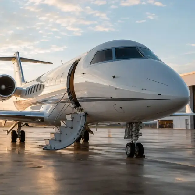 Challenger 650 prepared for a medevac flight on the airport apron