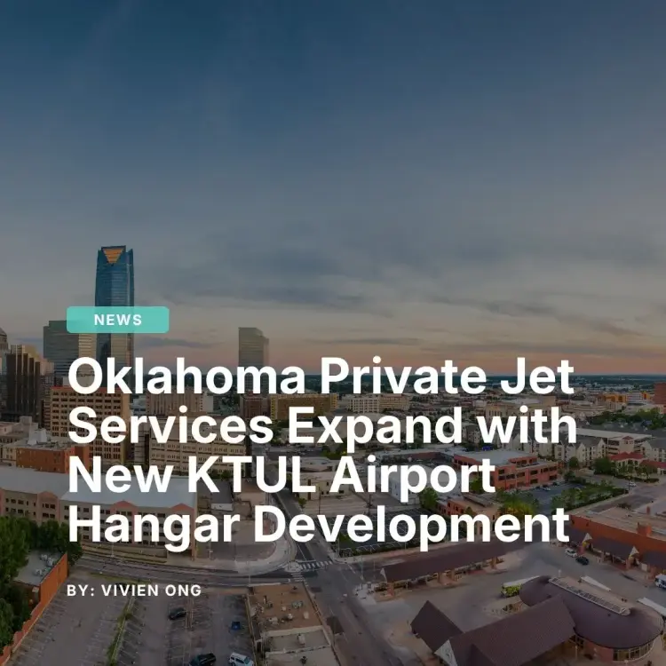 Jetbay news article cover showing Oklahoma City skyline at sunset highlighting private jet expansion